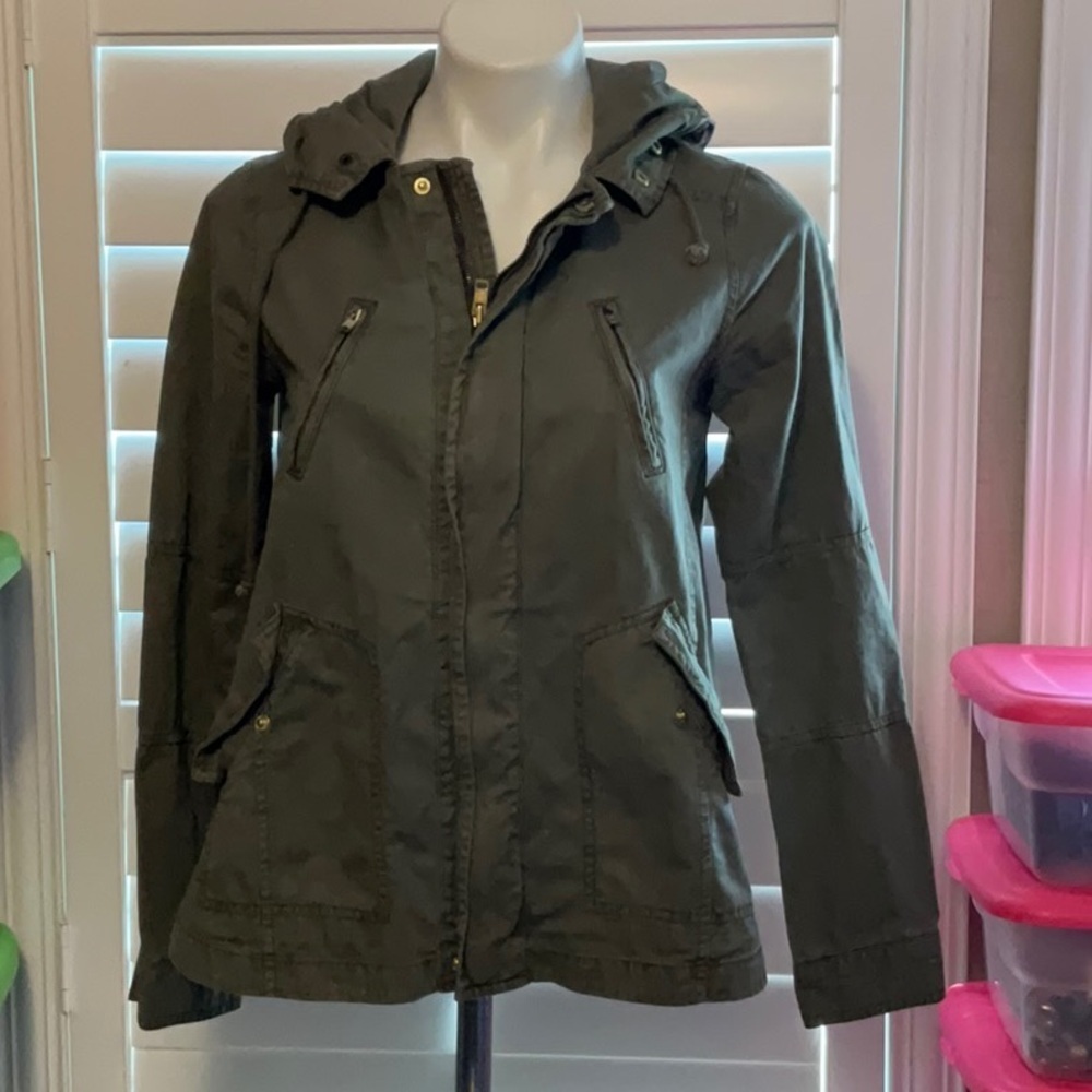 American Eagle Outfitters Olive Green Utility Jacket with Hood